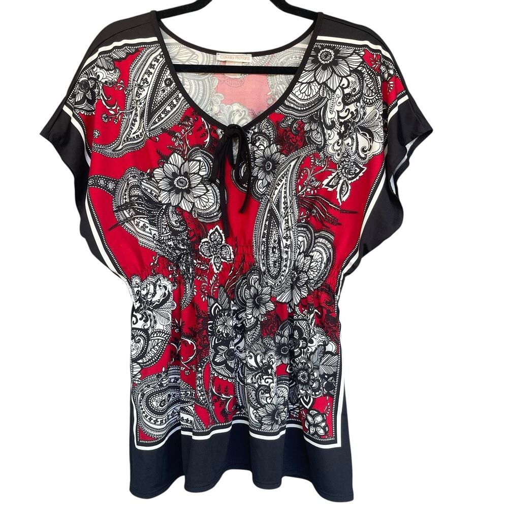Y2K Claudia Richards Blouse Womens Medium Geometric Boho Retro‎ Stretch Waist